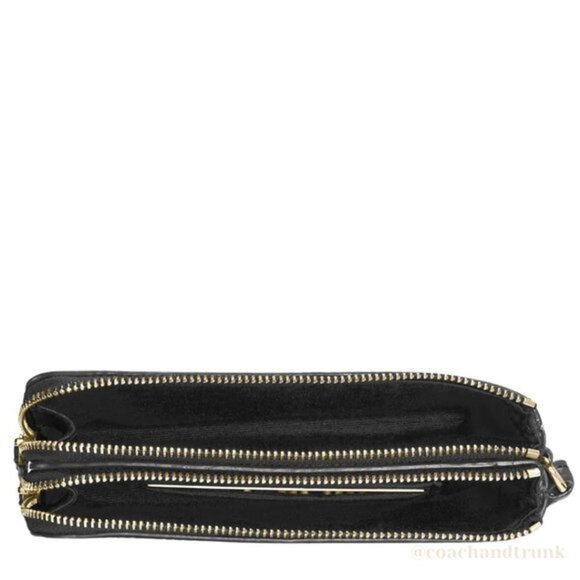 NWT COACH DOUBLE Corner Zip Wristlet In Signature "C" Dark Brown Gold Accents - Picture 7 of 14